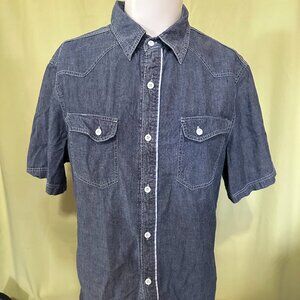 Fokai Men's Blue Denim Type Cotton SS Button Front Shirt 2XL XXL Exhuast the Bod